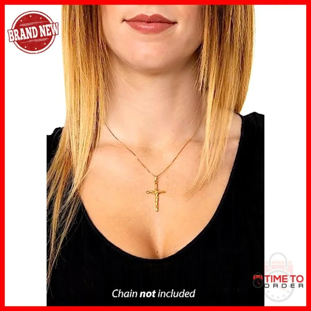 14k Gold Italian Crucifix Charm Pendant Fits 4mm Necklace